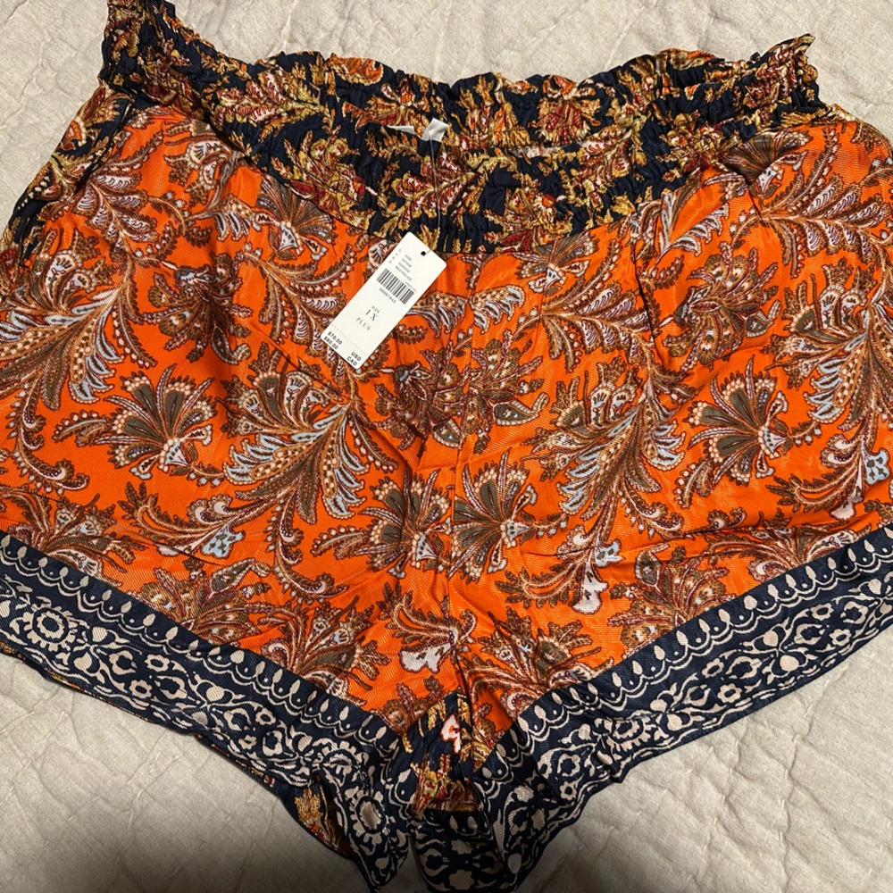 Anthropologie Orange and Navy Paisley Shorts